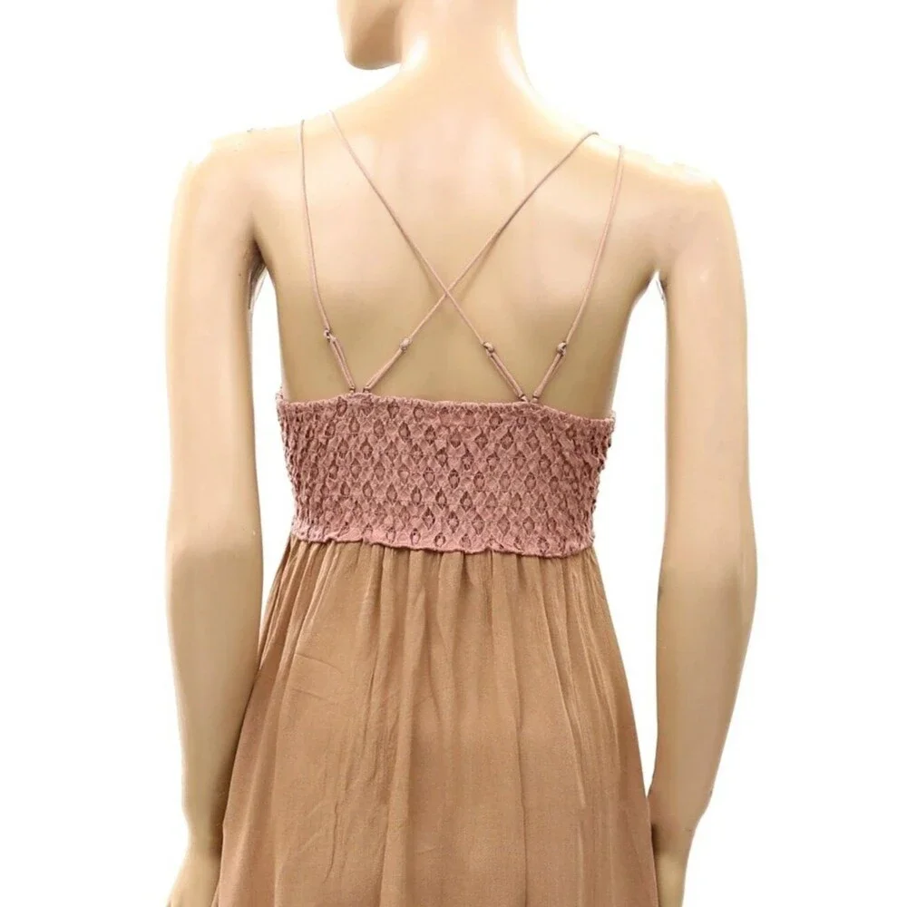 Free People FP One Adella Slip Mini Dress Crochet Lace Smocked Ruffle XXS 290357